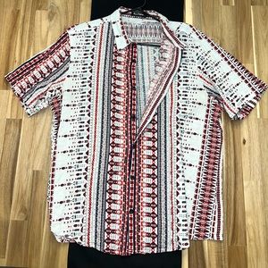 Tribal Pattern Button Down Shirt - Men’s XL - Red & Black